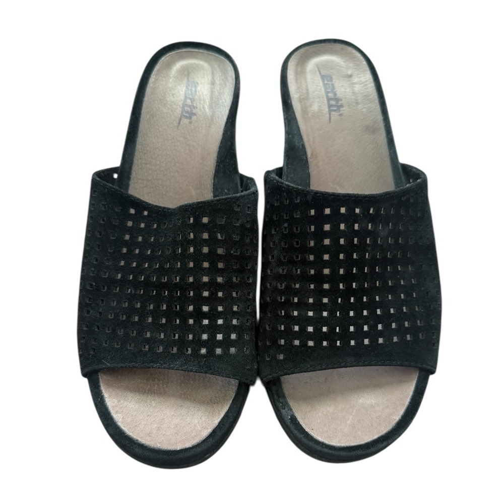 Earth Ibiza Women's Black Perforated Mules Suede Sandals Size 7